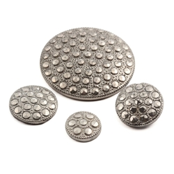 Lot (4) Czech vintage silver marcasite effect glass cabochons button elements