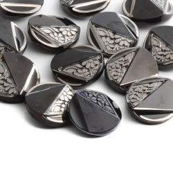 Lot (13) Vintage 1920's Czech geometric silver lustre black glass buttons 27mm