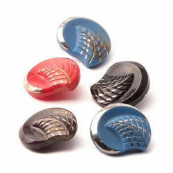 Lot (5) Art Deco silver lustre Czech vintage leaf glass buttons 18mm