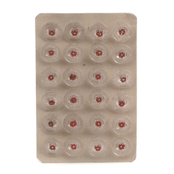 Card (24) vintage Czech 1930's red flower clear glass buttons 14mm