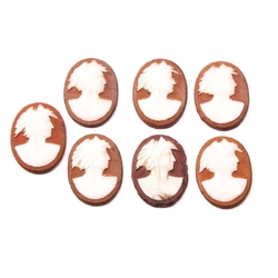 Lot (7) Czech vintage red white Roman cameo glass cabochons 21mm