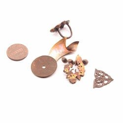 Lot (6) Czech Vintage Deco metal jewelry brooch earring design elements findings