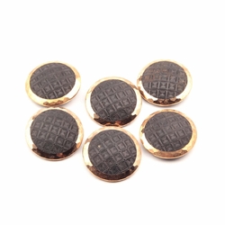 Lot (6) Vintage Czech gold gilt lacy fabric style black glass buttons 40mm