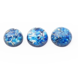 Lot (3) Czech vintage foil marble opal blue round glass cabochons 12/13mm