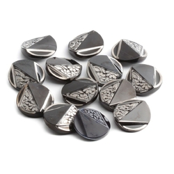 Lot (13) Vintage 1920's Czech geometric silver lustre black glass buttons 27mm