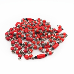 Lot (95) Czech vintage Deco connector wired red glass beads