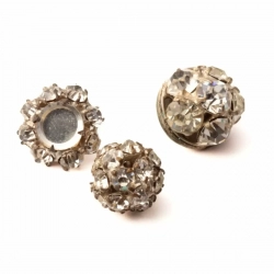 Lot (3) Antique Victorian Czech rhinestone silver metal ball dimi buttons