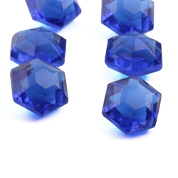 Lot (9) Czech vintage hexagon faceted Sapphire blue glass rhinestones 14mm