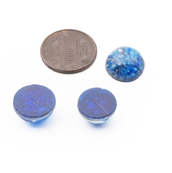 Lot (3) Czech vintage foil marble opal blue round glass cabochons 12/13mm