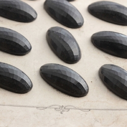 Card (12) large Deco 1920's vintage Czech oval faceted black glass buttons 34mm