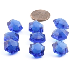 Lot (9) Czech vintage hexagon faceted Sapphire blue glass rhinestones 14mm