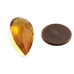 Large antique Czech hand cut teardrop topaz glass rhinestone 30x15mm