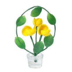 Vintage Czech miniature lampwork glass yellow flowers plant pot ornament