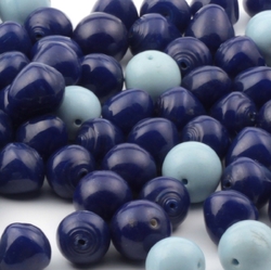 Lot (70) vintage Czech blue round and blue cone lampwork head pin glass beads