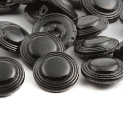 Lot (24) Czech vintage Deco concentric ribbed black glass buttons 18mm