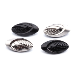 Lot (4) Czech Vintage Deco geometric black silver oval glass buttons 27mm