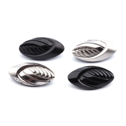 Lot (4) Czech Vintage Deco geometric black silver oval glass buttons 27mm