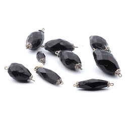 Lot (9) antique C19th Victorian Czech black oval connector glass beads