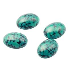 Lot (4) Czech vintage turquoise blue green marble oval glass cabochons 20x15mm