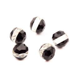 Lot (5) Vintage Deco Czech black crystal bicolor faceted head pin glass beads