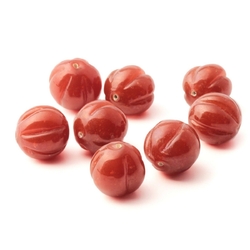 Lot (8) Czech vintage carnelian red twist melon lampwork glass beads 18mm