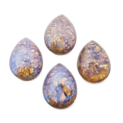 Lot (4) Czech vintage foil marble Dragons breath teardrop glass cabochons 18mm
