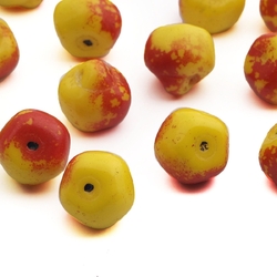 Lot (18) Czech vintage yellow red marble apple fruit pendant glass beads 12mm