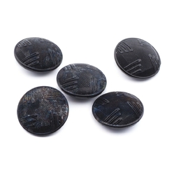 Lot (5) large Vintage Deco Czech black lacy glass buttons 27mm reclaimed