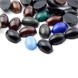 Lot (27) Czech vintage black caramel satin marble blue glass cabochons