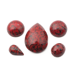Lot (5) Czech vintage red matrix marble glass cabochons