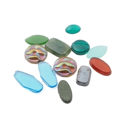 Lot (12) Czech vintage assorted lozenge vitrail abstract glass cabochons