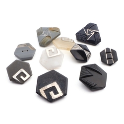 Lot (10) Czech vintage Art Deco geometric hexagon glass buttons