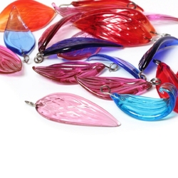 Lot (20) Czech Lampwork glass flower leaf pendant beads drops