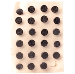 Card (23) antique Czech parasol and moon black glass buttons, Buddhist symbolism