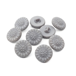 Lot (9) Vintage Czech gray sunflower glass buttons 18mm