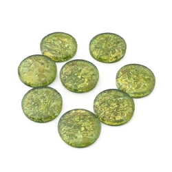 Lot (8) Czech vintage foil marble green lozenge glass cabochons 15mm