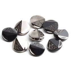 Lot (9) Vintage 1920's Czech geometric silver lustre black blue glass buttons