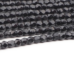 Lot (800+) antique Czech black round faceted glass beads 4mm