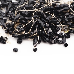Lot Czech antique oval round faceted black glass beads DRGM