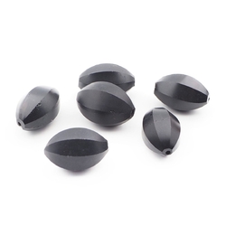 Lot (6) Czech antique oval melon faceted black glass beads 18/19mm