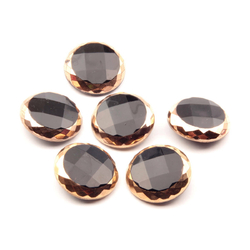 Lot (6) vintage Czech gold gilt faceted black glass buttons 28mm