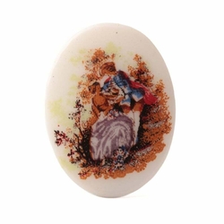 Vintage Renaissance couple porcelain picture cabochon 40x30mm
