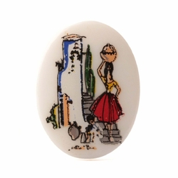 Vintage porcelain picture cabochon The water carrier 40x30mm