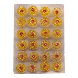 Card (24) Czech vintage Deco 30's red flower golden yellow glass buttons 18mm