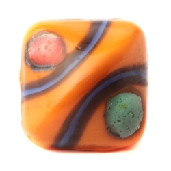 Antique Czech foil eyes blue stripe orange lampwork square dimi glass button 9mm