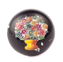 Antique Czech intaglio painted flower bouquet japanned glass cabochon 22mm