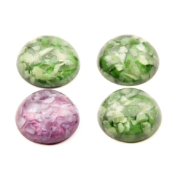 Lot (4) Czech vintage green purple marble satin moonglow glass cabochons 15mm