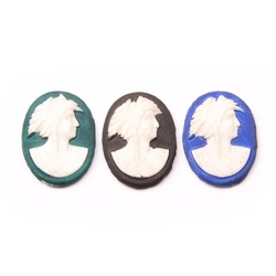 Lot (3) Czech vintage white Roman cameo glass cabochons 21mm