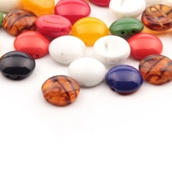 Lot (36) vintage Czech multi-color tortoise 2 hole round disc glass beads