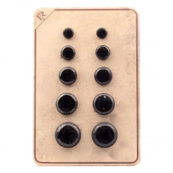 Card (10) Czech 1920's Art Deco vintage black faceted glass buttons